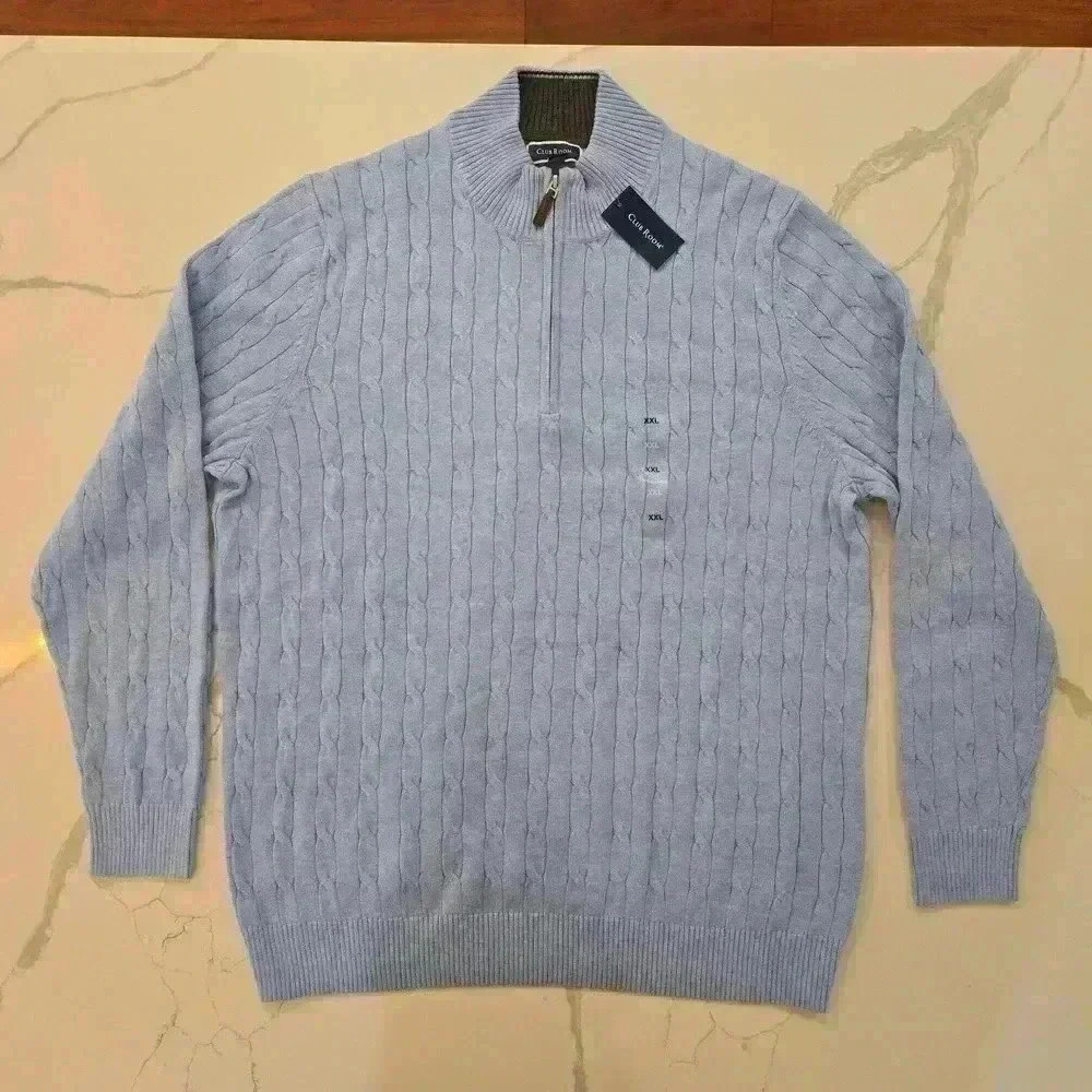 NWT Club Room Mens 1/4 Zip Cable Knit Oversized Sweater Blue Size XXL